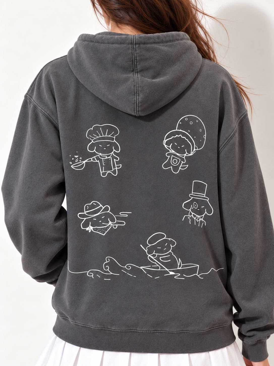 Java’s sweatshirt design, back view