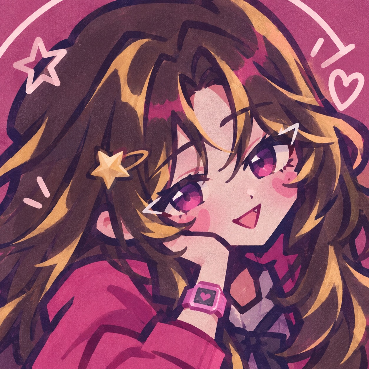 Java's illustrated portrait, with brown and gold hair and a star clip